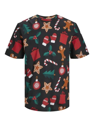 JACK&JONES - JORXMAS AOP TEE SS CREW NECK black - Gr. - XL