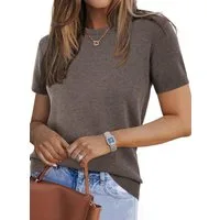 Arach&Cloz Strickpullover Damen Pullover Wolle Strickpullover Rundhals Strick Top Kurzarmshirt