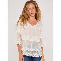 Apricot Blusentop Embroidered Cotton Mesh Top mit Stickerei