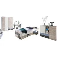 Lomadox Jugendzimmer-Set LEEDS-10, (Sparset, 5-tlg), Sandeiche Nb. mit weiß Lava und Denim Blau