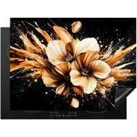 MuchoWow Herd-Abdeckplatte Blumen - Gold - Graffiti - Schwarz - Abstrakt, Vinyl, (1 tlg), Küche Herdabdeckung Ceranfeld Induktionsfeld Vinyl, 65x50 cm