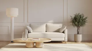 BRUNO Schlafsofa 160cm in Creme Ecru Beige | Flow | stabiles Massivholz & Boxspringkomfort