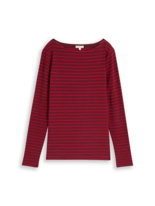 Tom Tailor - Langarmshirt mit Streifenmuster preppy plum red stripe - Gr. - M