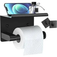 SURFOU Toilettenpapierhalter Toilettenpapierhalter Edelstahl Klopapierhalter Ohne Bohren mit Ablage (mit Smartphone-Ablage, Klorollenhalter Wandmontage, Schwarz/Silber), Edelstahl Klorollenhalter mit 2 Klebehaken für Küche und Badzimmer