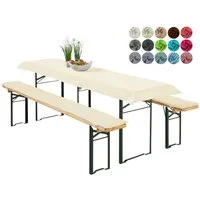 heimtexland Hussen-Set Bierzeltgarnitur Polster Deko Auflagen Set 3-tlg, 2 Bierbankauflagen mit Gummizug und 1 Tischdecke, Tischdeko Garten