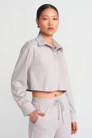 Damen Kurz geschnittenes Faux-Suede Knopfs Hemd