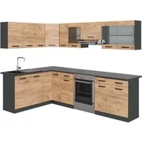 Vicco Winkelküche Rick, Goldkraft Eiche/Anthrazit, 267 x 167 cm, AP Schwarz
