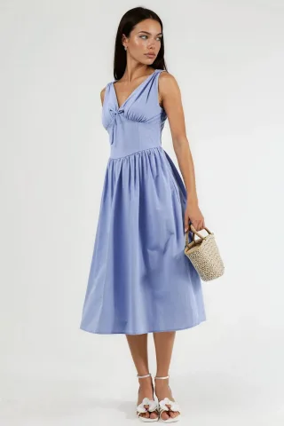 V-Ausschnitt Midi-Kleid mit Schleifen-Detail