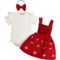 Gluckids 2-in-1-Kleid Sommeroutfit für Babymädchen, Bodysuit, Cord-Latzkleid, Stirnband (Set, 3-tlg) Ein süßes Outfit, für Partys, Hochzeiten, Fotoshootings, als Geschenk
