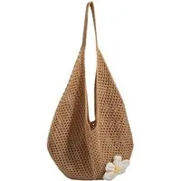 Zaewry Schultertasche Häkel-Strandtasche für Damen,vielseitig und perfekt für den Alltag, große Tote, gewebte Handtasche mit Blumenstickerei, Netz-Strandtasche