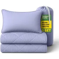 Bestlivings Steppbett + Kopfkissen inkl. Beutel für Reisen/Camping, Füllung: Polyester, Decke 135x200, Kissen 40x80, ohne Bettwäsche nutzbar, 60°C waschbar