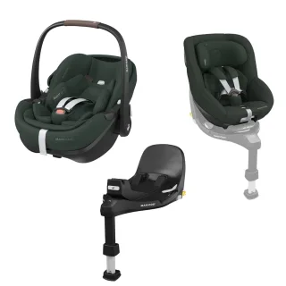 Maxi-Cosi 3-in-1 Family Bundle - Pearl 360 Pro Kindersitz + Pebble 360 Pro Babyschale + Family Fix 360 Pro Basisstation - Green