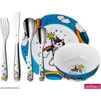 WMF Kindergeschirr-Set Einhorn (6-tlg), 1 Personen, Cromargan® Edelstahl Rostfrei 18/10, ab 3 Jahren, spülmaschinengeeignet, farb- und lebensmittelecht