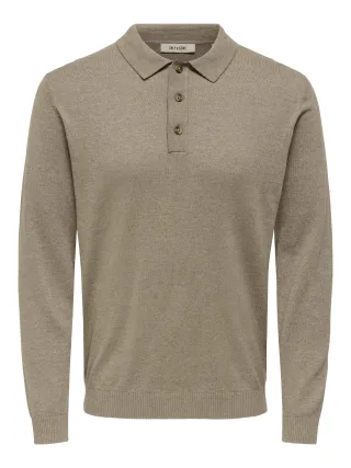 ONLY&SONS - ONSLOUI REG 12 LS MEL POLO KNIT NOOS Desert Taupe - Gr. - L