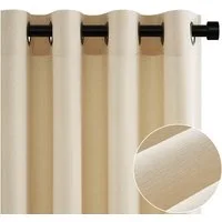 Topfinel Vorhang Vorhang Wohnzimmer Leinenoptik Licht Filtern mit Ösen Halbtransparent, Ösen, halbtransparent, Voile Ösen Gardinen Beige 140x145cm 2er Set Schlafz Balkon Wohnz