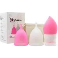 Ekarian Menstruationstasse Menstruationstassen Set (S & L) mit Aufbewahrungsbeutel & Waschflasche, 2-St.