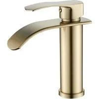 LuxusKollektion Waschtischarmatur Waschtischarmatur Einhebel Wasserfall Gold Kalt Kurz Gebürstetes Gold