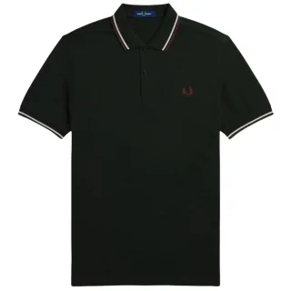 Fred Perry Rot/Weißes dunkelgrünes Poloshirt mit zwei Spitzen