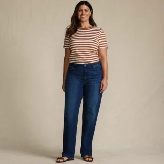 Soft Denim Relaxte Straight Fit Jeans Mid Waist, Damen,  Blau, Elasthan/Baumwoll-Mischung, by Lands' End