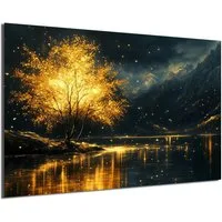DARO Design Leinwandbild Modern Abstrakt Wandbilder XXL Wandbild Wand Deko Leinwand Bilder, (goldener Baum - Bild groß Wohnzimmer Schlafzimmer Küche Esszimmer Einteilig Querformat Fotodruck Leinwände Wanddeko Abstrakte Kunst Boho), 30x20cm
