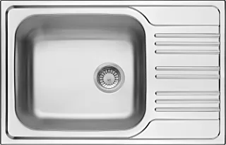Neuesbad 1-Becken Spüle mit Kurz Abtropffläche, Satiniert, 780x500x180, 3,5'' mit Zubehör NB1DEZEX011B1