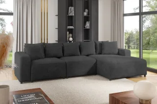 Ecksofa Designersofa Sofa MEGAN in Stoff Poso Dunkelgrau Ottomane Rechts