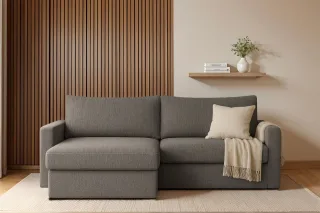 Ecksofa Sofa mit Schlaffunktion BENDIK Stoff Faro Grau Ottomane Links