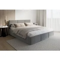 FDM Polsterbett BELORA modern mit Bettkasten MADE IN EU - mit Trinity Velours Bezug (verfügbar 90x200 120x200 140x200 160x200 180x200cm, Bettrahmen, Bett, mit großen gepolsterten Kopfteil, mit Bettkasten zum aufklappen), Hebbarer Metallrahmen, Bettka