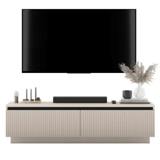 Meble Lindner Tv-Lowboard, Kaschmir, Holzwerkstoff, 2 Fächer, Rechteckig,Rechteckig, 140x37x35 cm, Wohnzimmer, Wohnwände, Lowboards, Lowboards stehend