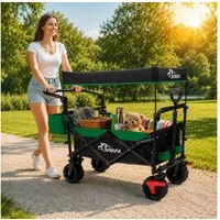 SAMAX Bollerwagen Faltbarer Offroad mit Dach - Schwarz / Grün