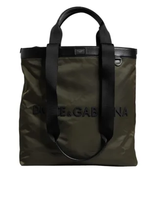 Dolce & Gabbana Militärgrüne Nylon Schulterriemen Tote Bag