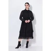 Ulla Popken Maxikleid Midikleid Rüschen A-Linie Stehkragen Langarm
