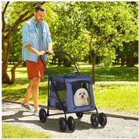 PawHut Hundebuggy Hundewagen, Katzenbuggy, mit Seitentaschen, Netzfenster, (Hundetrolley, 1-tlg), für kleine und mittelgroße Hunde bis 20 kg, Oxford-Gewebe, Blau