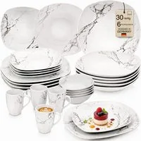 SÄNGER Tafelservice Bilgola Marmor, Weiß (30-tlg), 6 Personen, Porzellan, weiß, VALUE COLLECTION