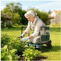 Outsunny Arbeitshocker Kniebank für Gartenarbeit belastbar bis 150 kg zum Knien & Sitzen (Gartenhocker, 1 St., Kniehilfe), klappbar, mit Werkzeugtasche, Kniekomfort