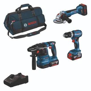 Bosch 18V Profi-Set GSB 18V-45, GWS 18V-10, GBH 18V-22, 2x 5.0Ah, 1x 5.5Ah (PC), GAL 18-40, Tasche - 0615A5004C