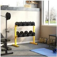 SPORTNOW Kurzhantelständer 2-Stufige Kurzhantelablage, Hantelablage bis 270 kg Belastbar, Stahl, (Hantelständer, 1-St., Gewichtshalter), für Gewichtheben, Krafttraining, Stahl, Gelb, 92.5 x 50.5 x 80.5 cm