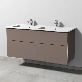 Sanipa 3way Keramik-Set Venticello Keramik-Doppelwaschtisch und Unterbau mit 4 Auszügen, Taupe-Matt BP3281T