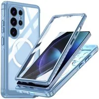 Wigento Handyhülle Für Samsung Galaxy S25 Ultra 5G MagSafe 360 Grad Hybrid Bumper H- Blau, Full Body, MagSafe-Unterstützung, präzise Passform