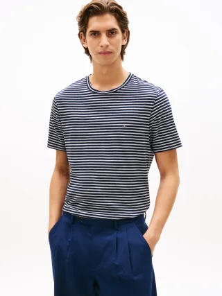 ESS SEASONAL REG FIT STRIPE TEE Desert Sky/Ecru Stripe - Gr. - L