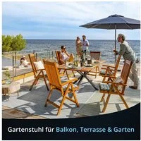 KHG Gartenstuhl Hochlehner mit Armlehnen aus 100% Akazien-Echtholz (klappbar, wetterfest, verstellbare Rückenlehne, 110kg belastbar)