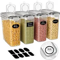 AIMAX Vorratsdose 4L Vorratsdosen mit Deckel luftdicht, Frischhaltedosen, vorratsgläser, Vorratsgläser für Müsli, Reis, Mehl, Futter Haustiere usw - 4 Stück