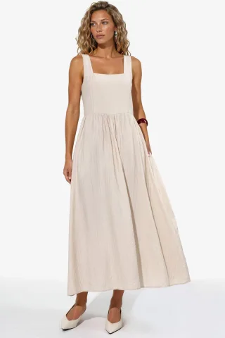 Kombinierbares Midi-Kleid mit quadratischem Kragen
