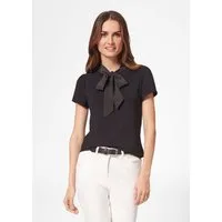 MADELEINE Kurzarmshirt Kurzarmoberteil mit Schluppe Schickes Blusenshirt mit V-Ausschnitt und Glanzbändern