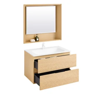 SoBuy Badmöbel-Set, Natur, Holzwerkstoff, Glas, Keramik, 80x52x50 cm, Badezimmer, Badmöbelsets & Badmöbelserien, Badmöbel-Sets