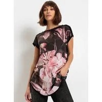 bonprix T-Shirt bequeme Passform, Kurzarm-Design, mit Blumen-Druck, aus Viskose-Mix