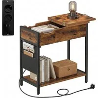 relaxdays Beistelltisch mit Steckdose, Vintagebraun