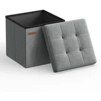 SONGMICS Sitzhocker kleine klappbare Sitzbank, für Wohnzimmer Schlafzimmer Schlafsaal (1 St), mit Stauraum, 30 x 30 x 30 cm, Aufbewahrungsbox, bis 130 kg belastbar