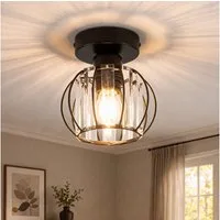 Nettlife Deckenleuchte Schwarz Kristall E27 Moderner Metallrahmen Vintage Ohne Leuchtmittel, ohne Leuchtmittel, Innen Deckenbeleuchtung für Korridor Balkon Wohnzimmer Hotel