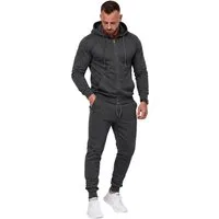 L.gonline Freizeitanzug Herren Jogginganzug einfarbig 100% BW 586 Anthrazit 3XL (Kapuzenjacke mit Reißverschluss, Hose, 2-tlg), Fitness Freizeit Casual